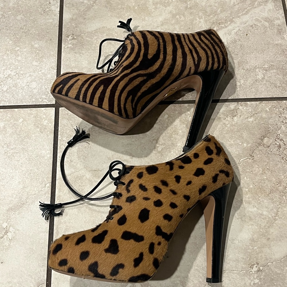 Charlotte Olympia Shoes Womens 40 Brown Leopard Cheetah Ankle Booties Animal